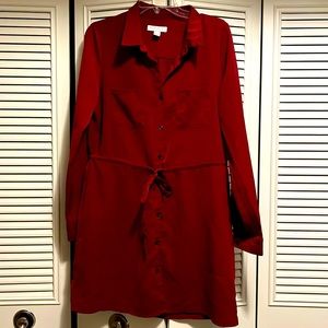Red Long Sleeve Shirt Dress